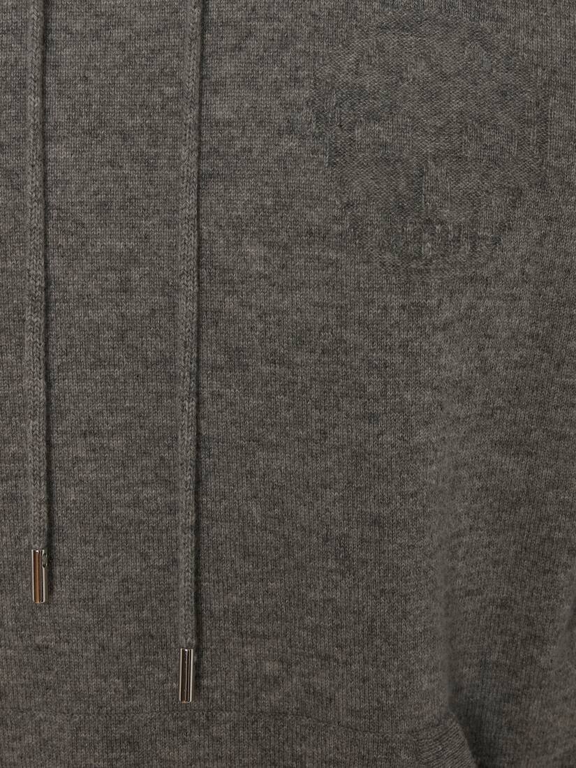 Men's Skull Cashmere Hooded Jumper in Grey Melange - 5