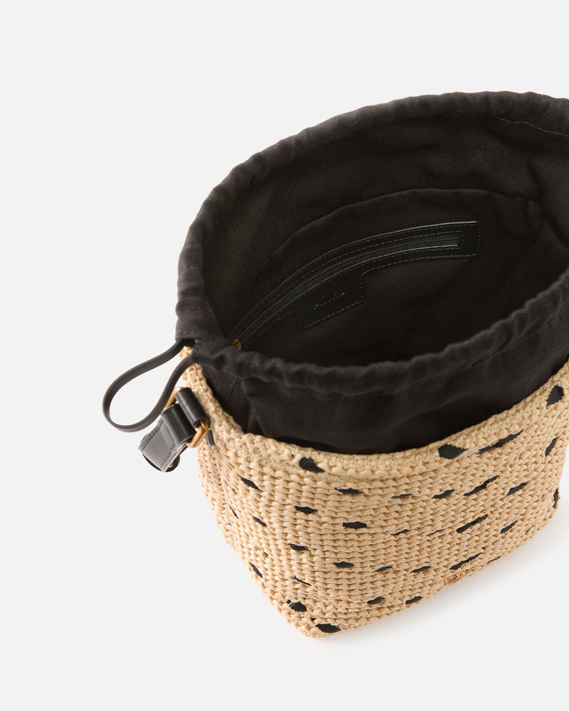 BUCKET MINI CROSSBODY BAG IN RAFFIA WITH CHEVRON MOTIF 4