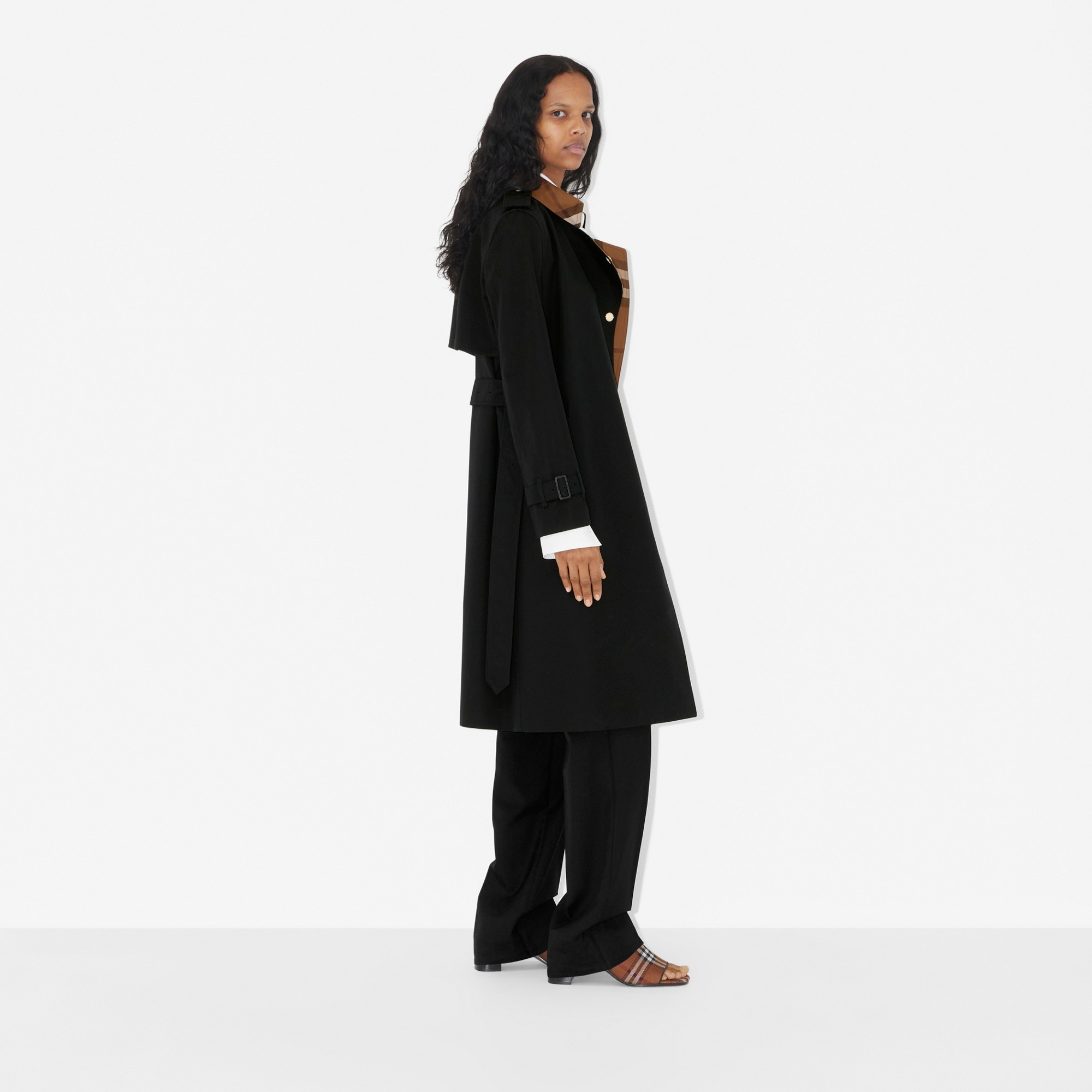 Check Panel Cotton Gabardine Trench Coat - 3