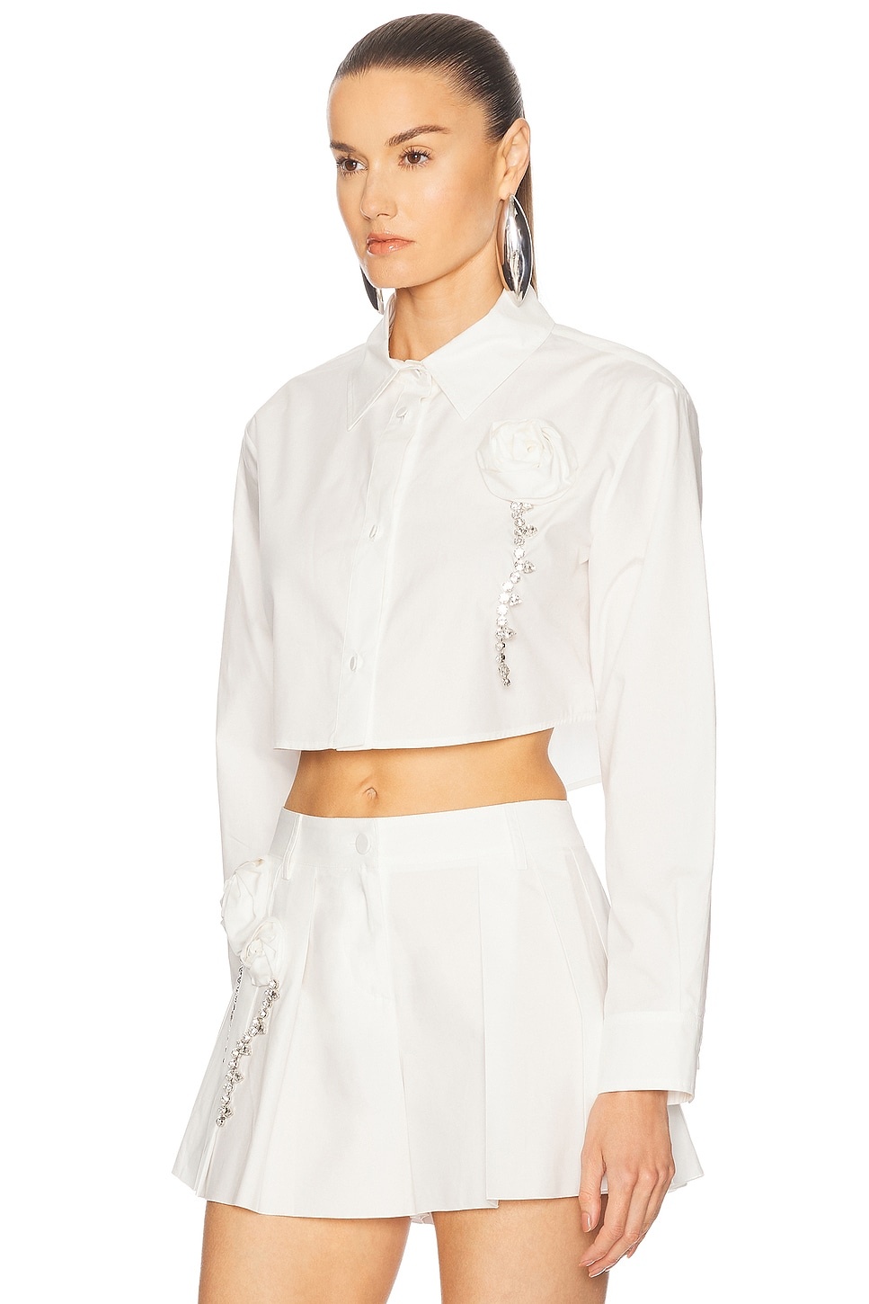 Crystal Rosette Poplin Cropped Shirt - 3