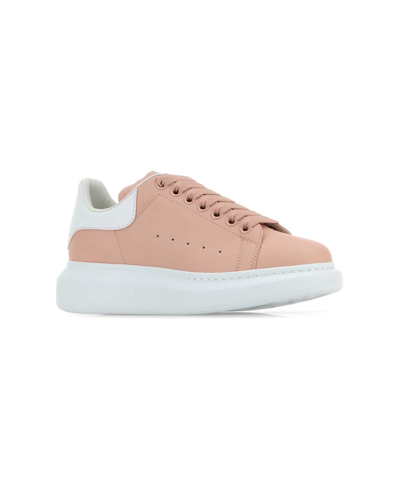 Pink Leather Sneakers With Light White Leather Heel - 2