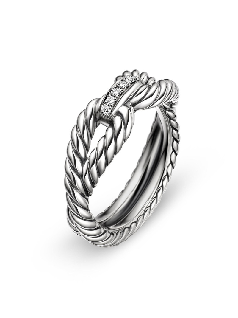 Women's Cable Loop Band Ring in Sterling Silver - Diamond 3