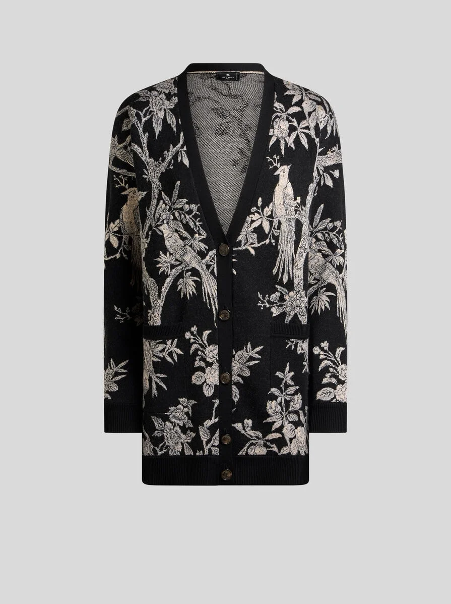 WOOL-BLEND JACQUARD CARDIGAN WITH NATURE MOTIF - 1