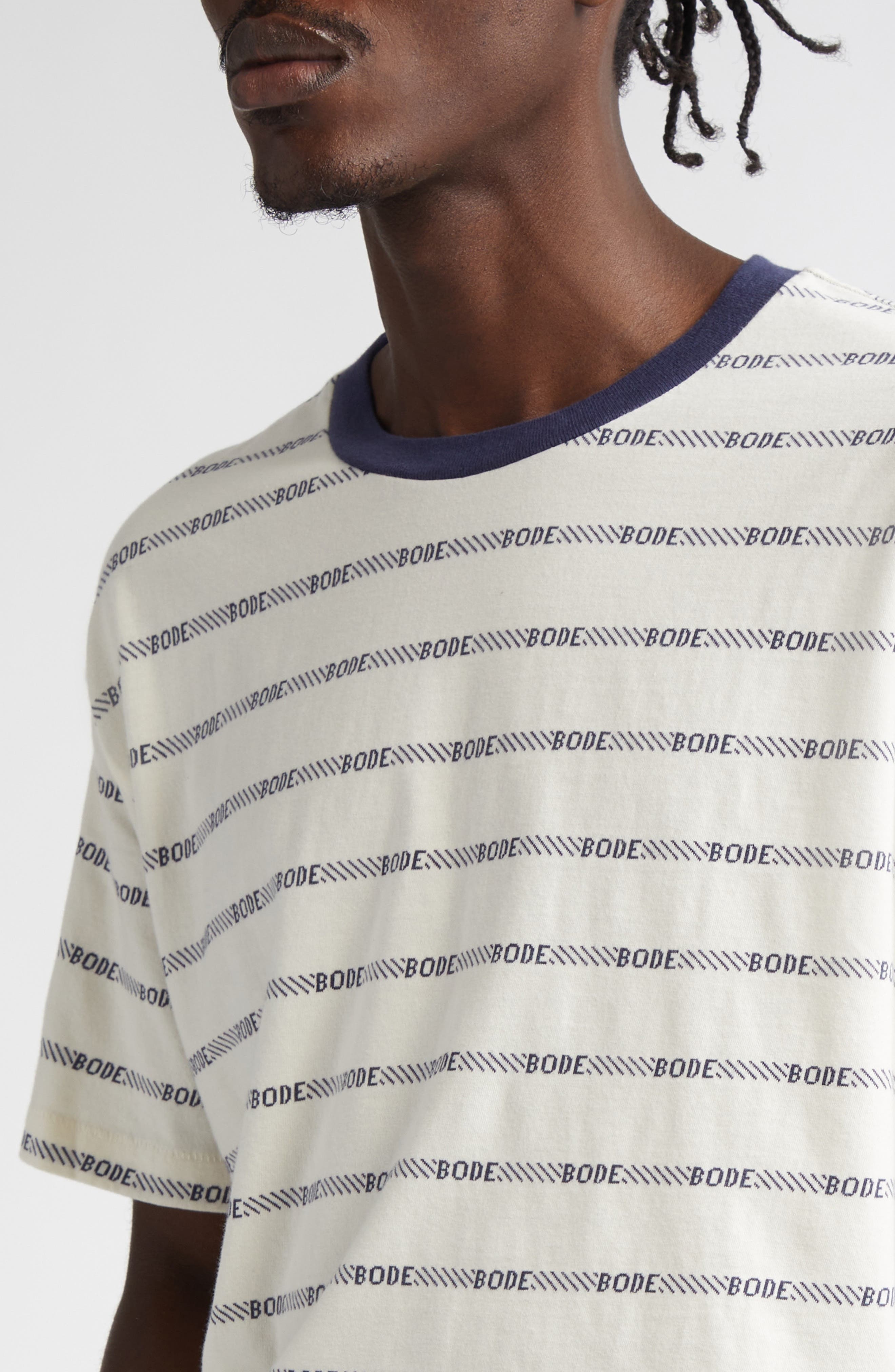 Bode Rec Jacquard Stripe Cotton Logo T-Shirt in White Multi at Nordstrom - 5