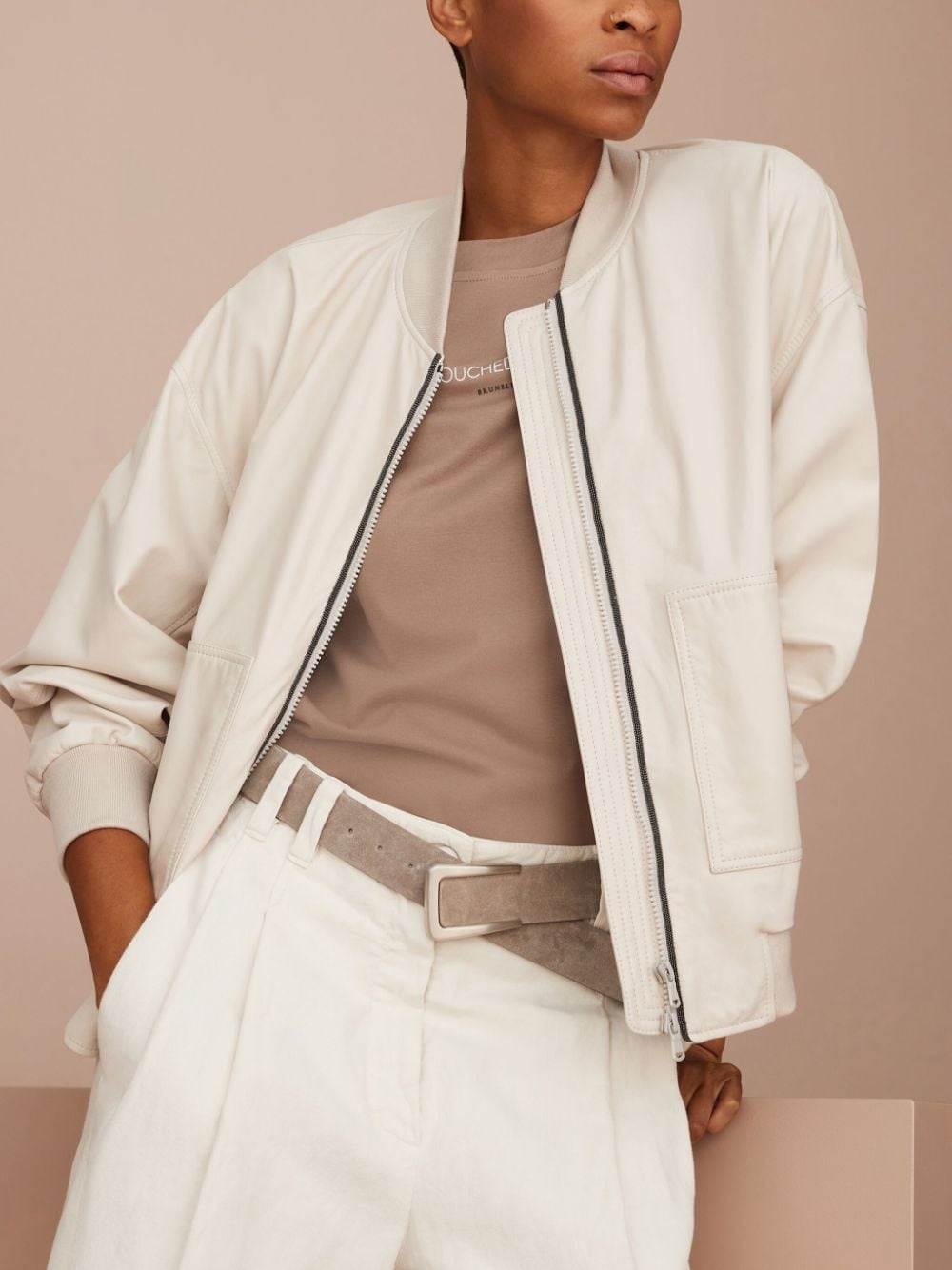 Monili bead-embellished leather jacket - 6