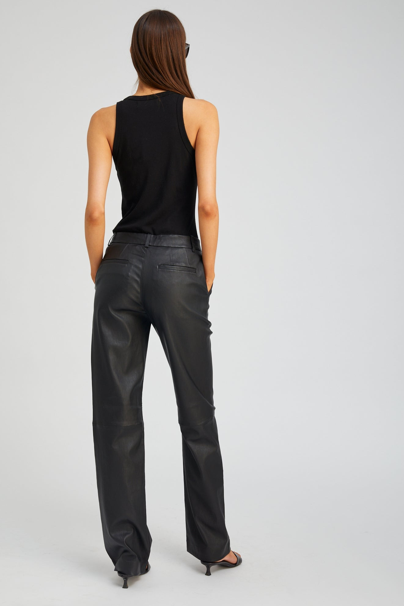 BLACK LEATHER CLASSIC TROUSERS - 6