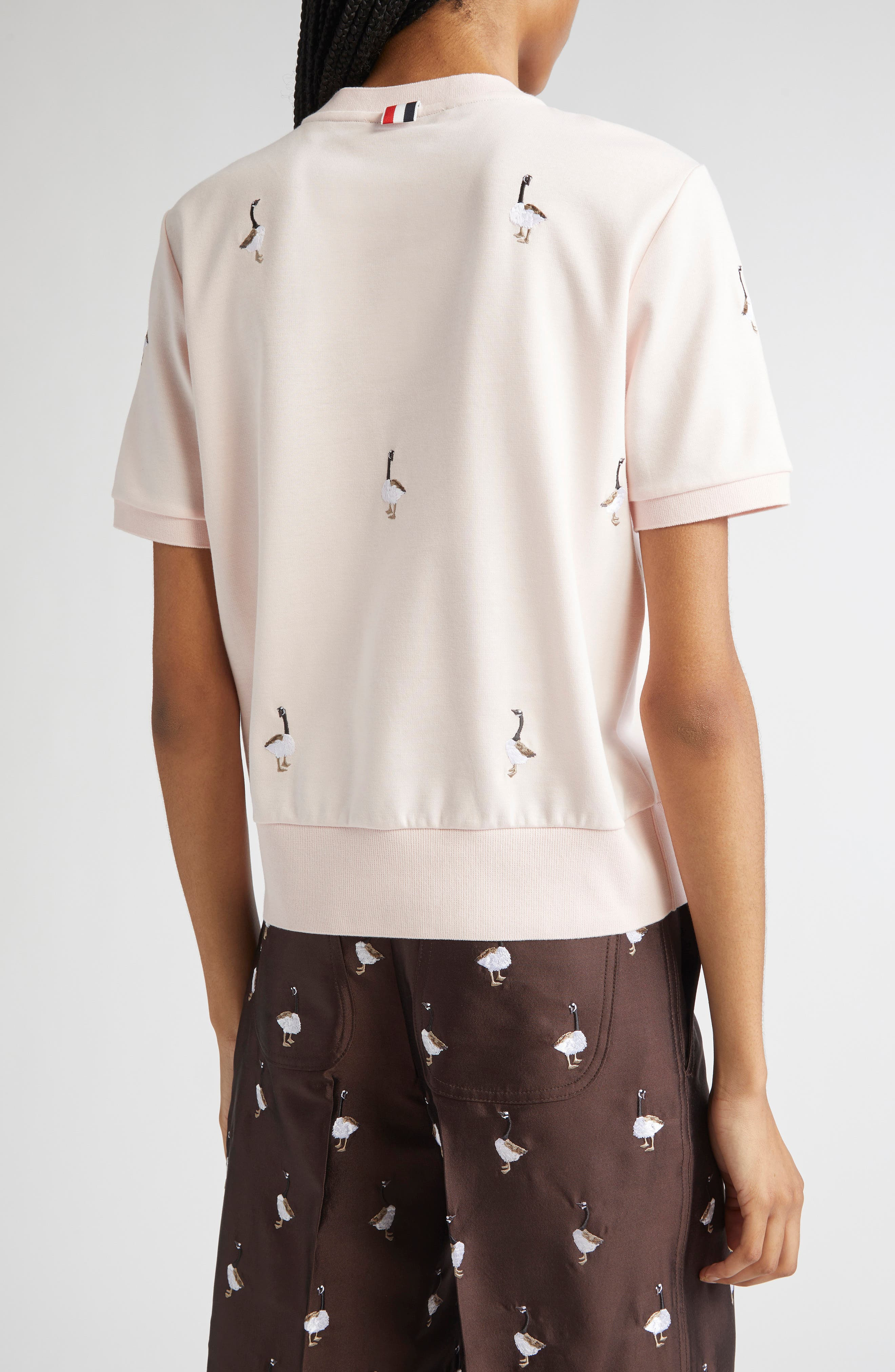 Thom Browne Embroidered Geese Short Sleeve Sweatshirt in Light Pink at Nordstrom - 3