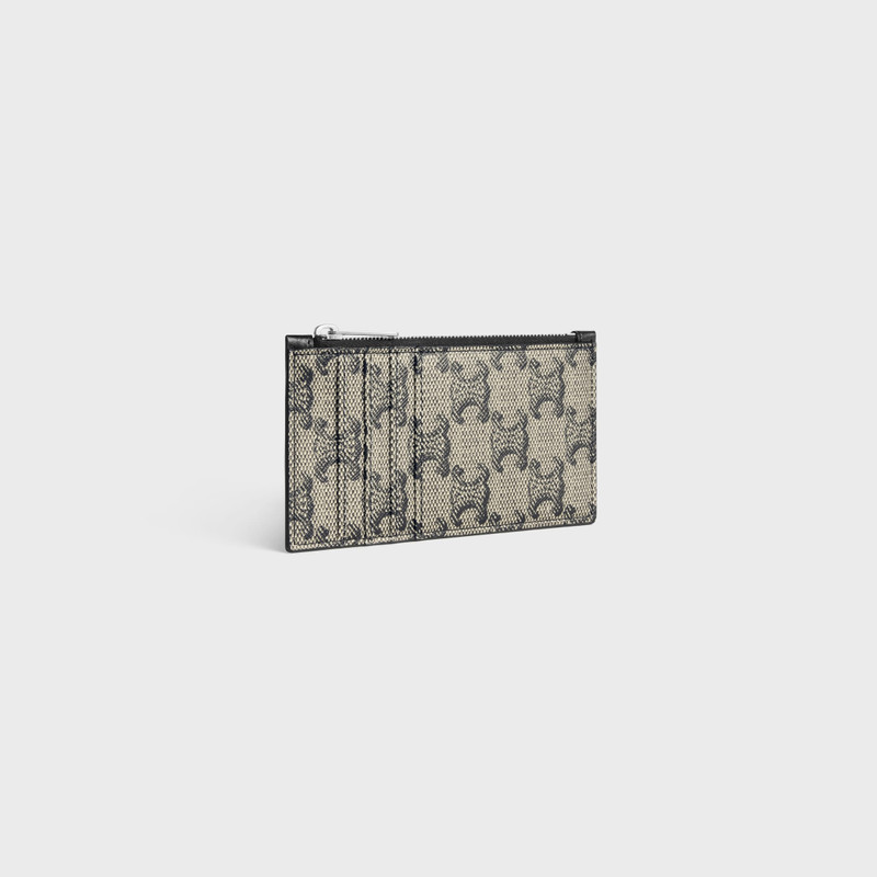 CELINE Zipped Compact Card Holder TRIOMPHE CANVAS & CALFSKIN BEIGE outlook