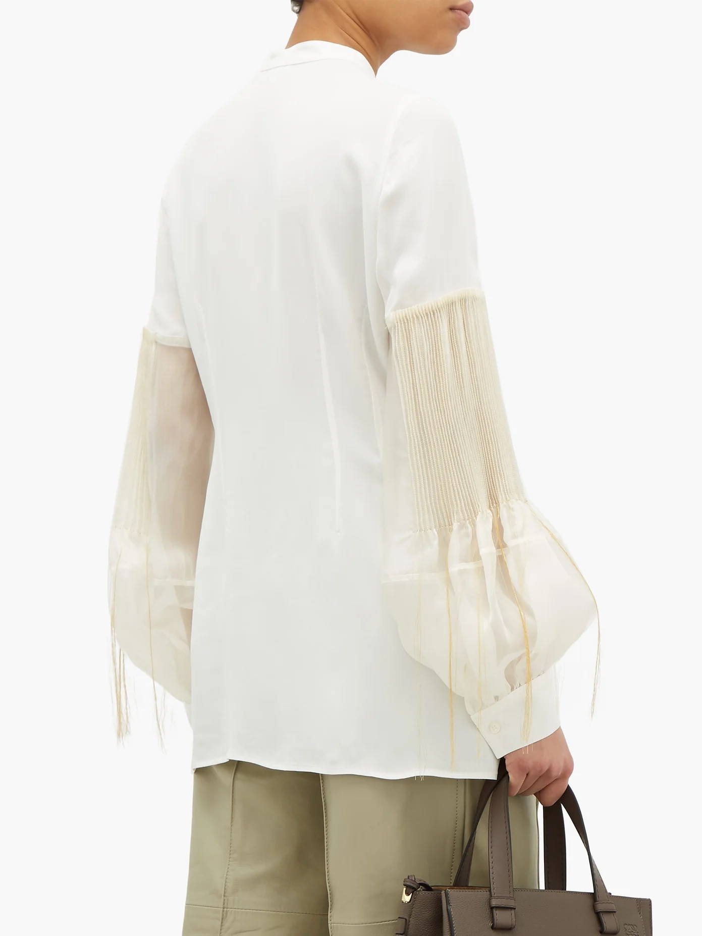 Embroidered pleated-sleeve crepe blouse - 5