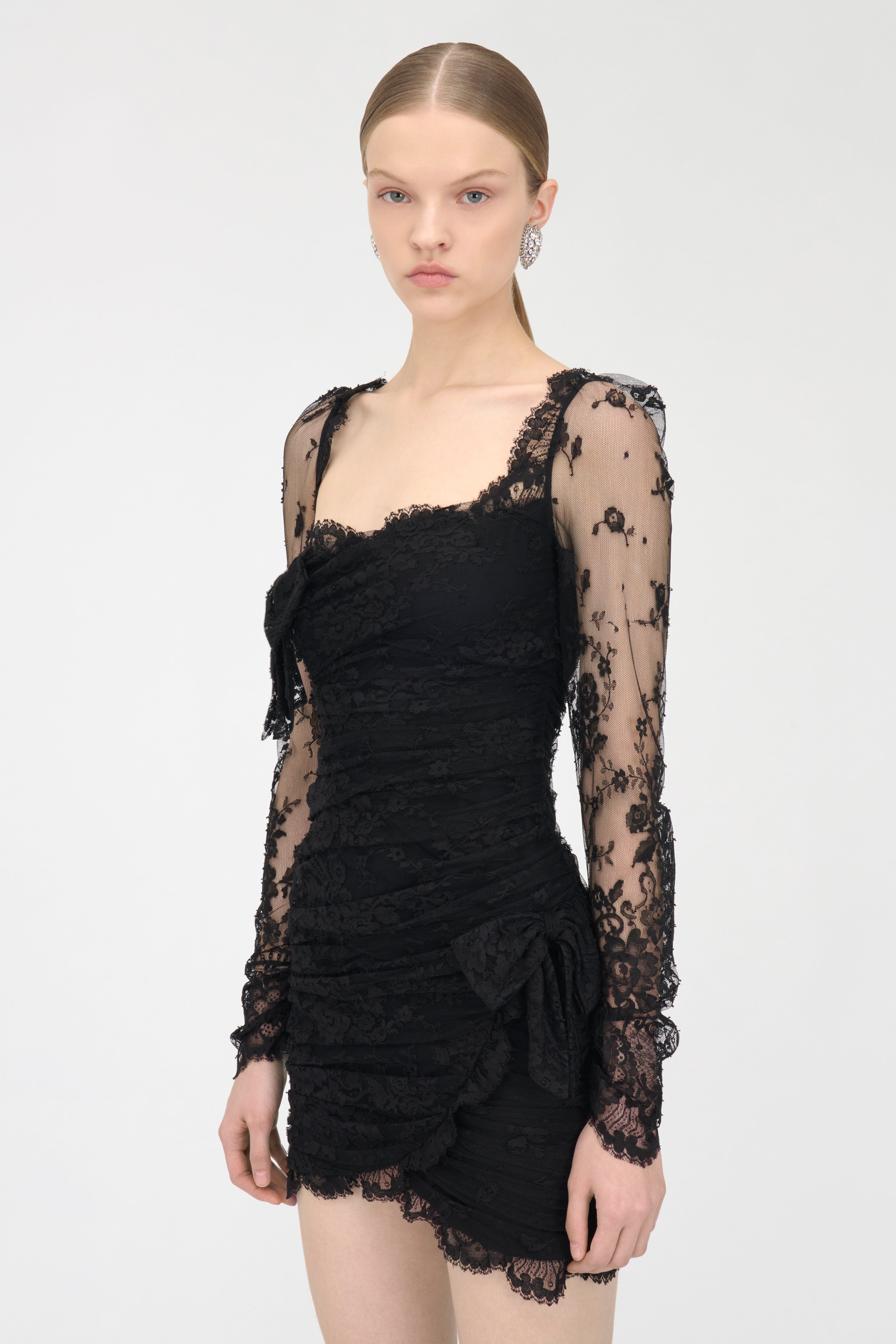 LACE DRAPED MINI DRESS - 5