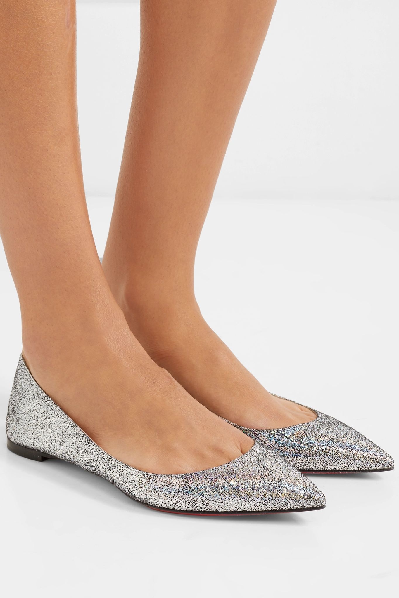 Ballalla iridescent glittered leather point-toe flats  - 2