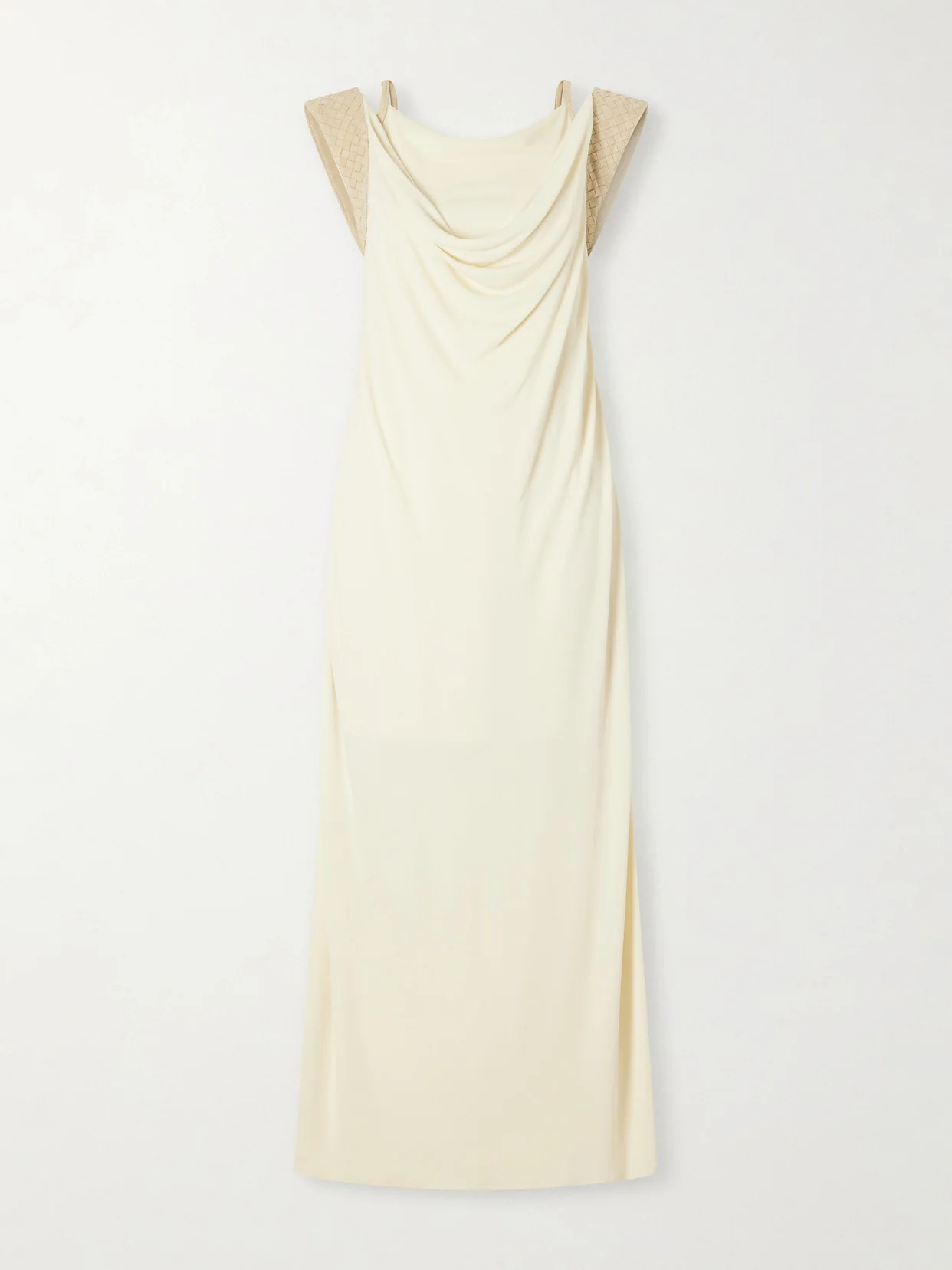 Intrecciato Draped Leather-trimmed Jersey Maxi Dress - 1
