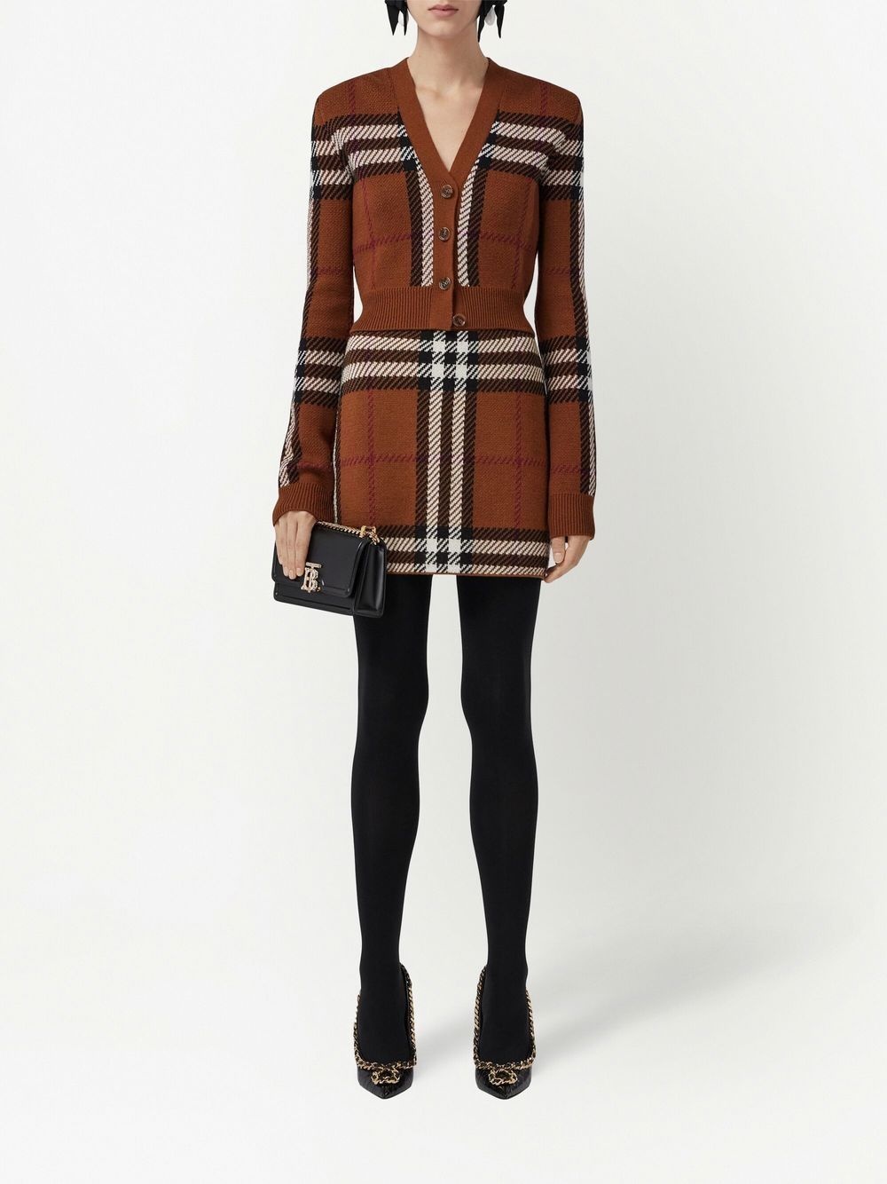 check wool jacquard cropped cardigan - 2