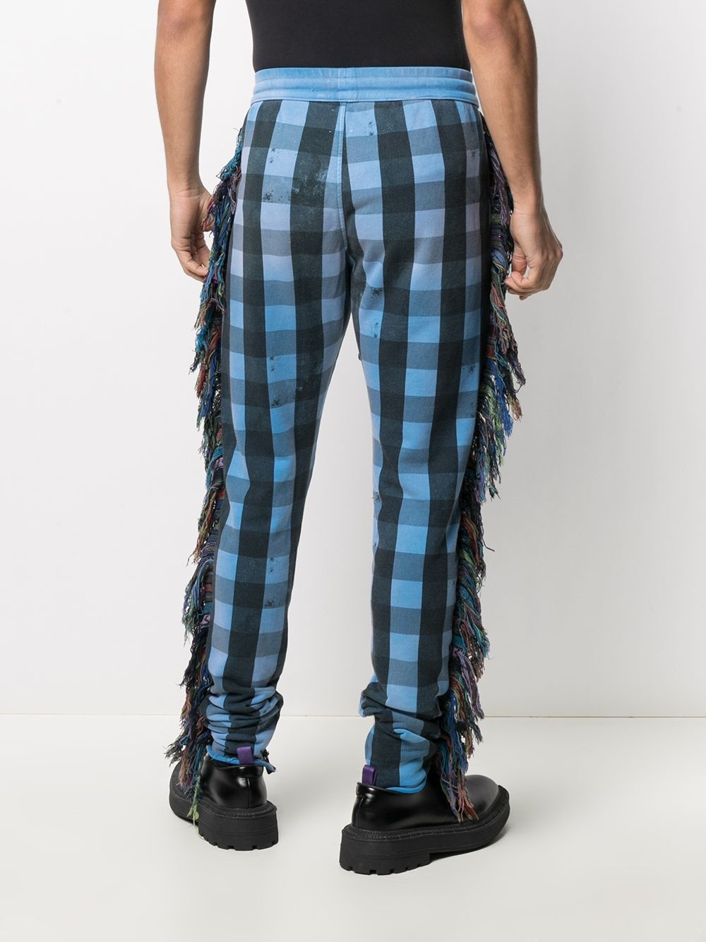 fringe-trim checked trousers - 4