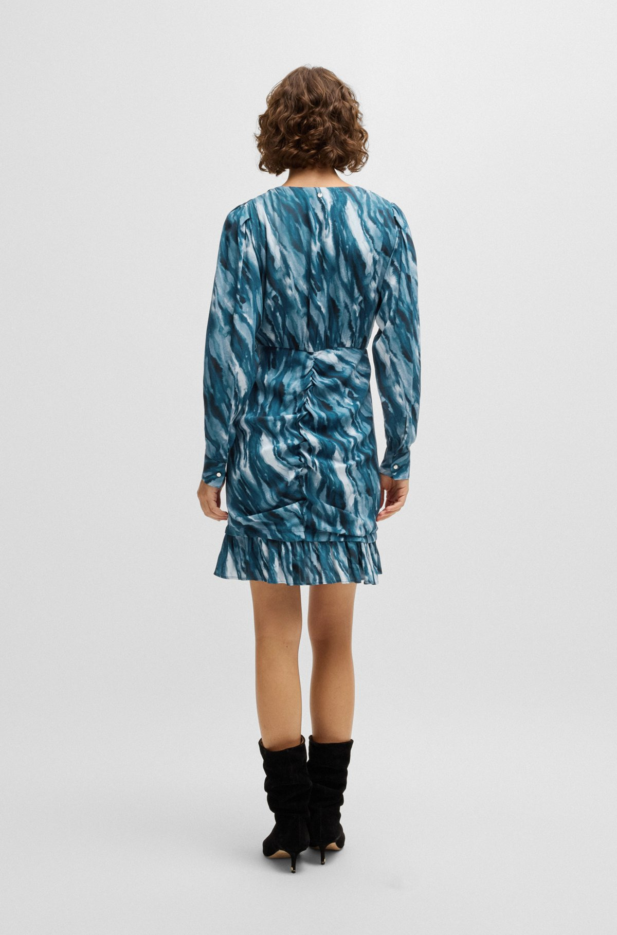 GATHERED-FRONT DRESS WITH MARBLE-EFFECT PRINT - 4