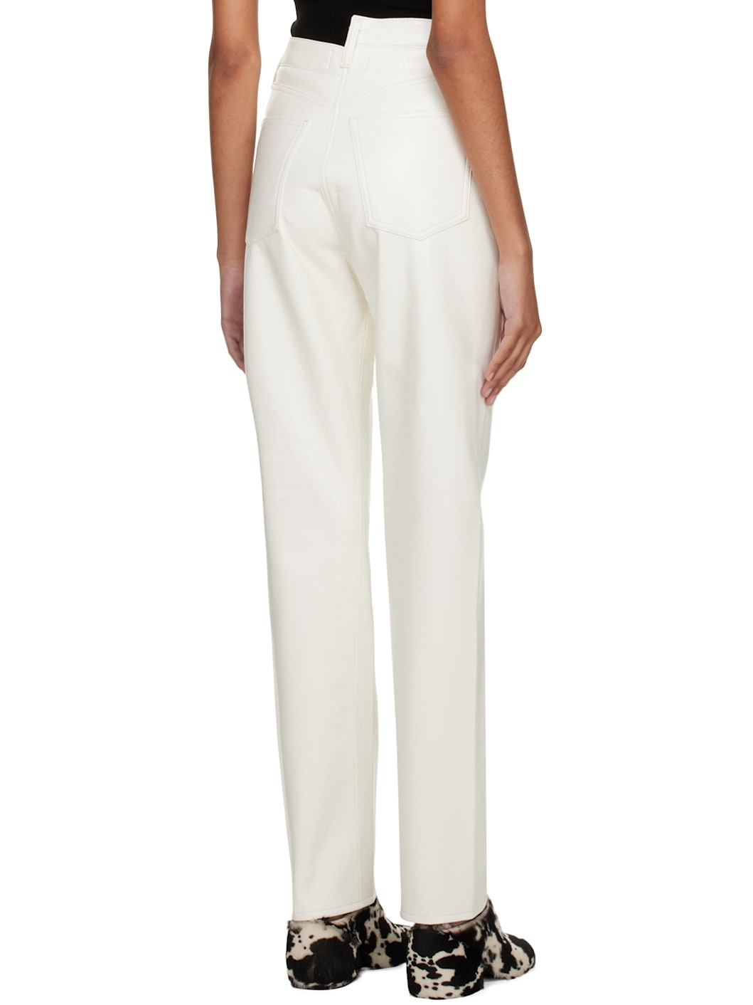 White Criss Cross Leather Pants - 3