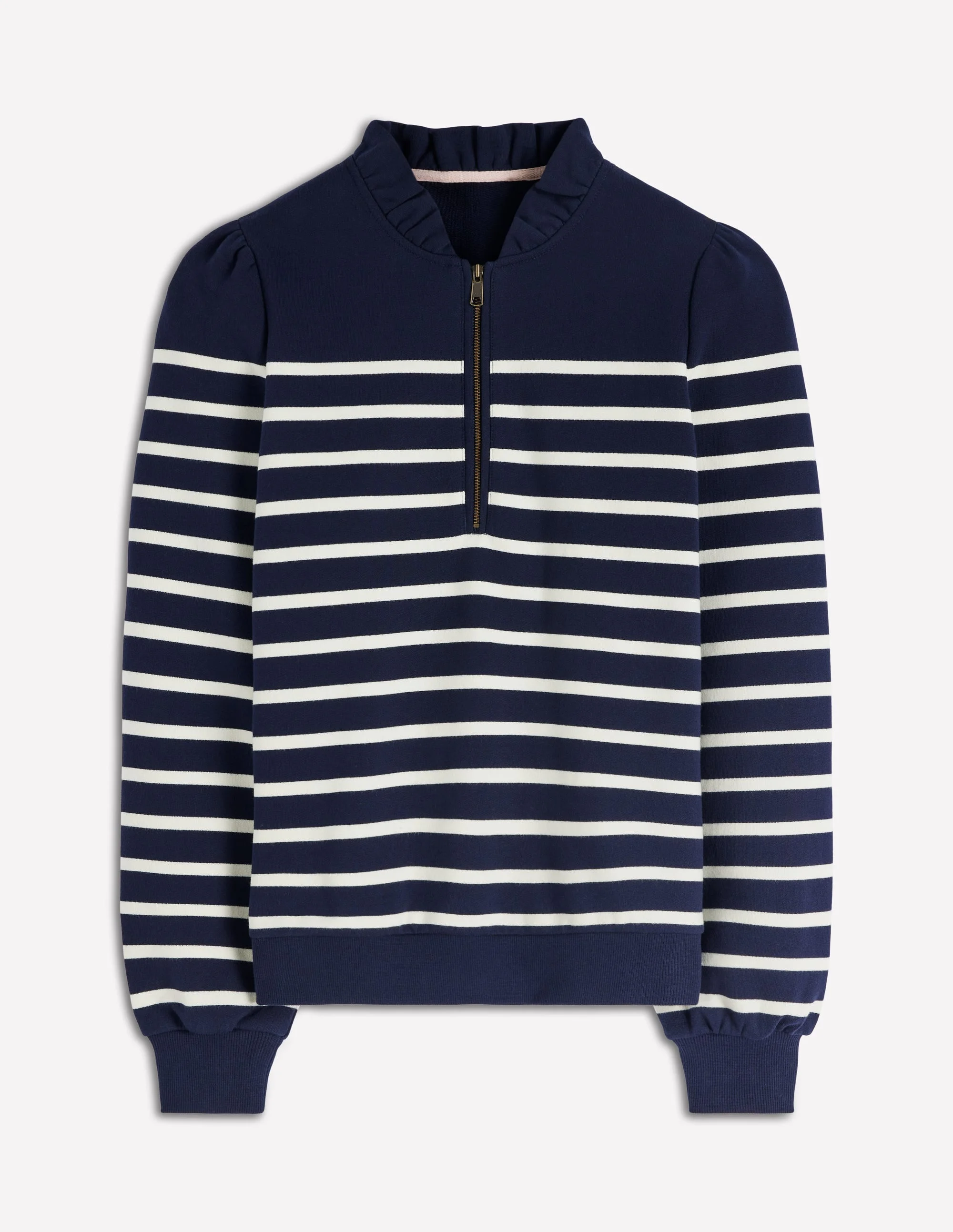 Half-Zip Frill Sweatshirt-Placement Stripe - 1