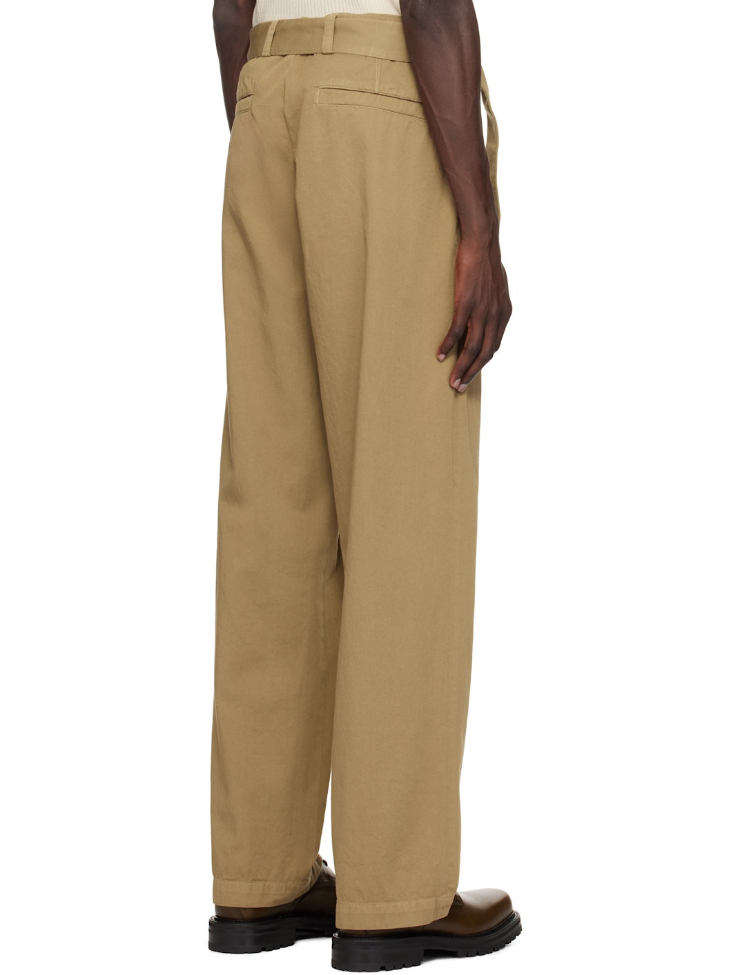 Beige Straight Belted Trousers - 3