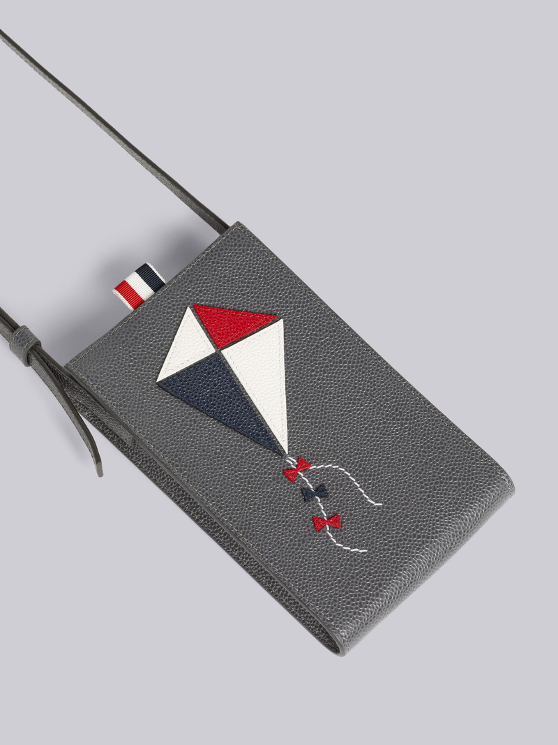 Thom Browne Dark Grey Pebble Grain Leather Kite Applique Crossbody Phone Holder outlook
