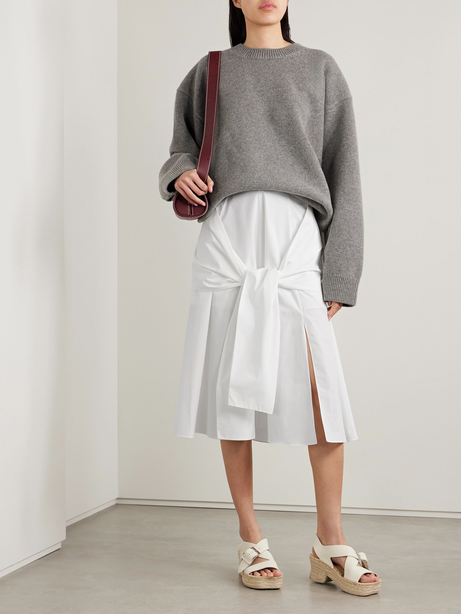 Layered cotton-poplin midi skirt White - 2