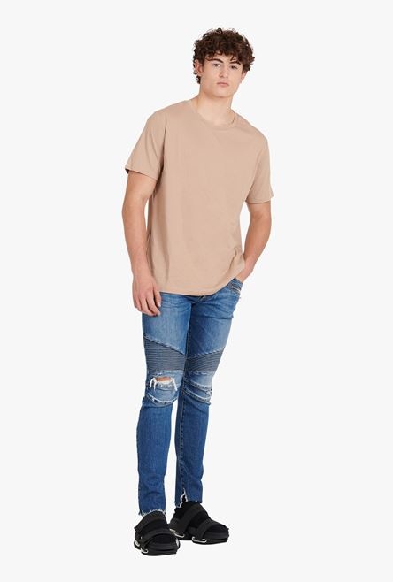 Oversized sand-colored eco-designed cotton T-shirt with black Balmain logo print - 2