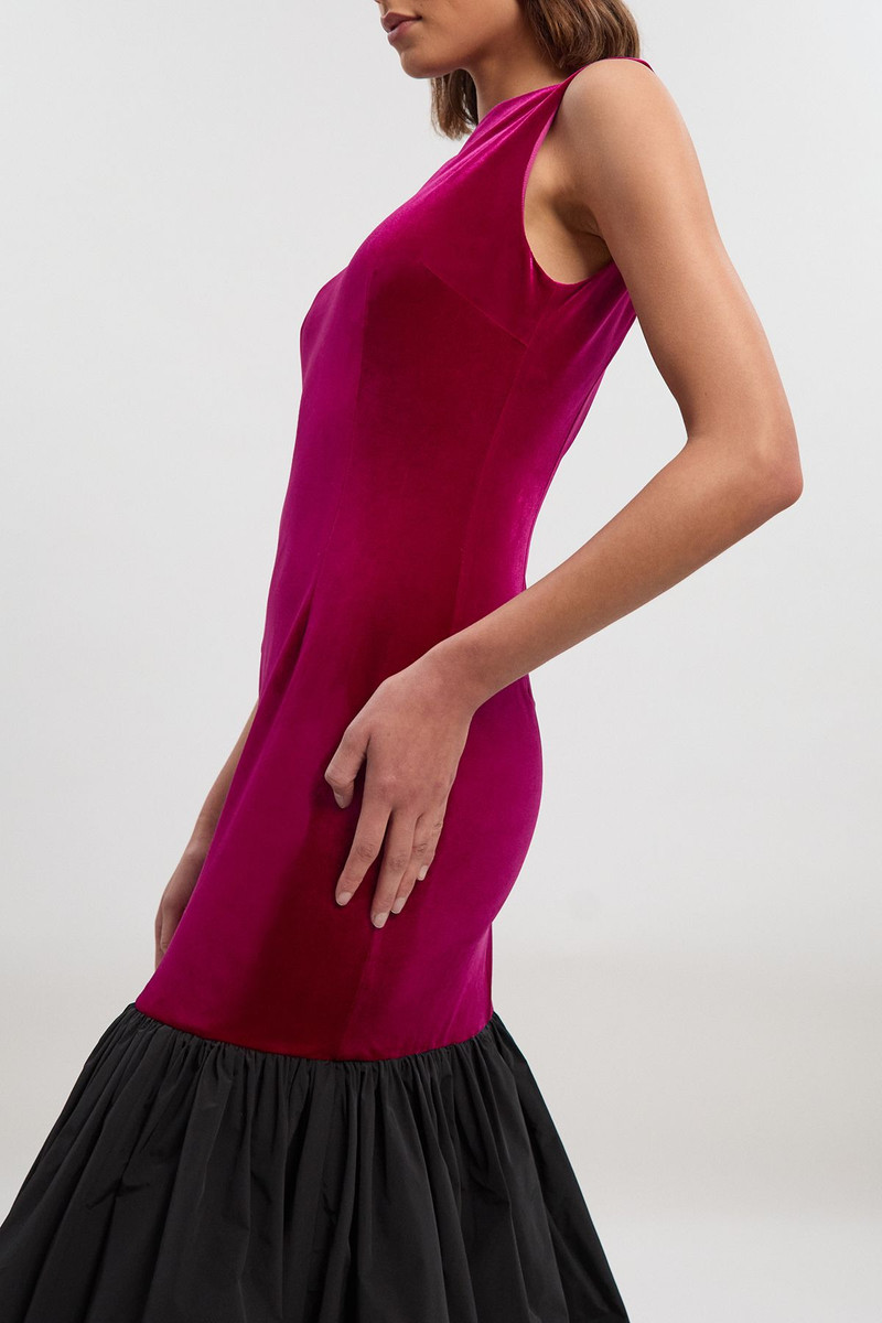 Petite Velvet Sleeveless Body With Taffeta Drop Waist Maxi Dress 3