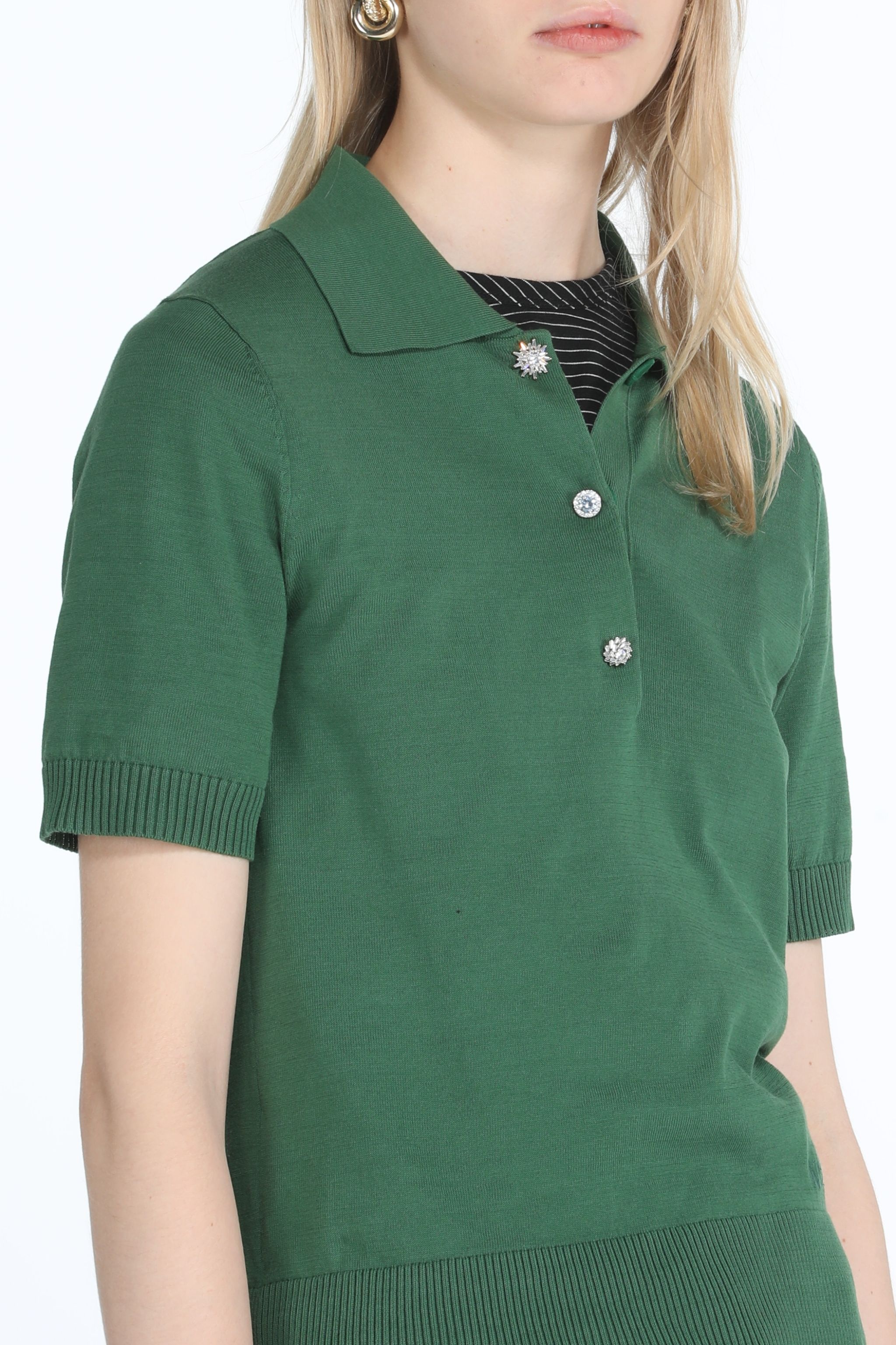 CRYSTAL-EMBELLISHED POLO SWEATER - 5
