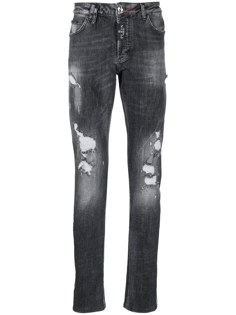 crocodile-embossed stripe slim-fit jeans - 1