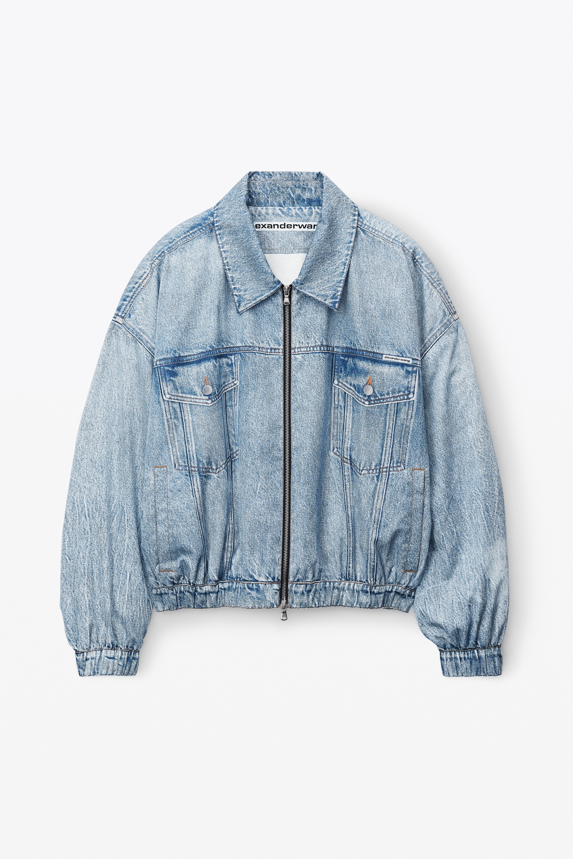 printed denim bomber jacket in nylon - 1