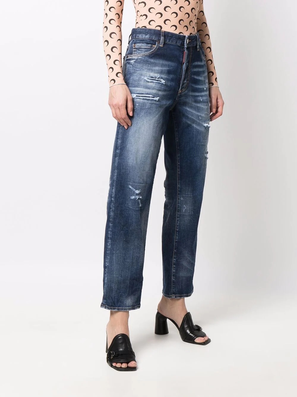 distressed high-waisted jeans - 3