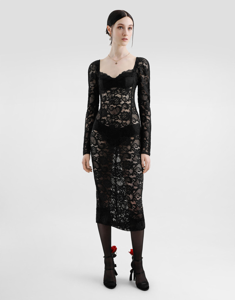 Dolce & Gabbana Calf-length floral lace dress with bra-style cups outlook