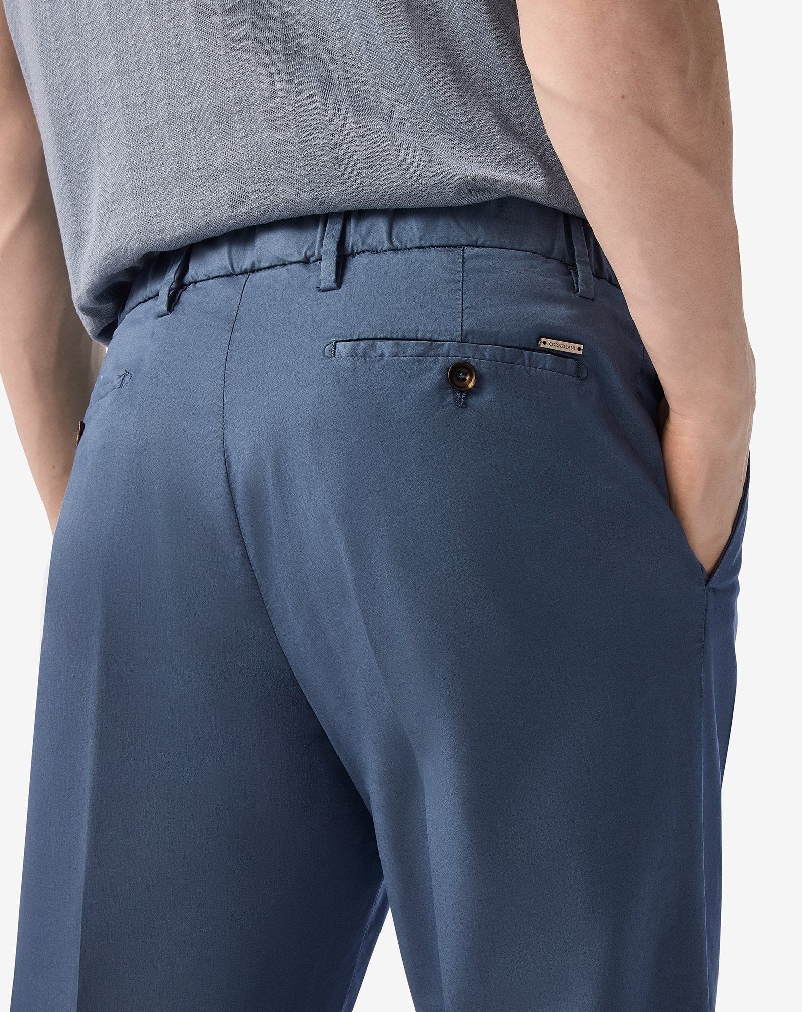 Blue stretch cotton satin trousers - 5