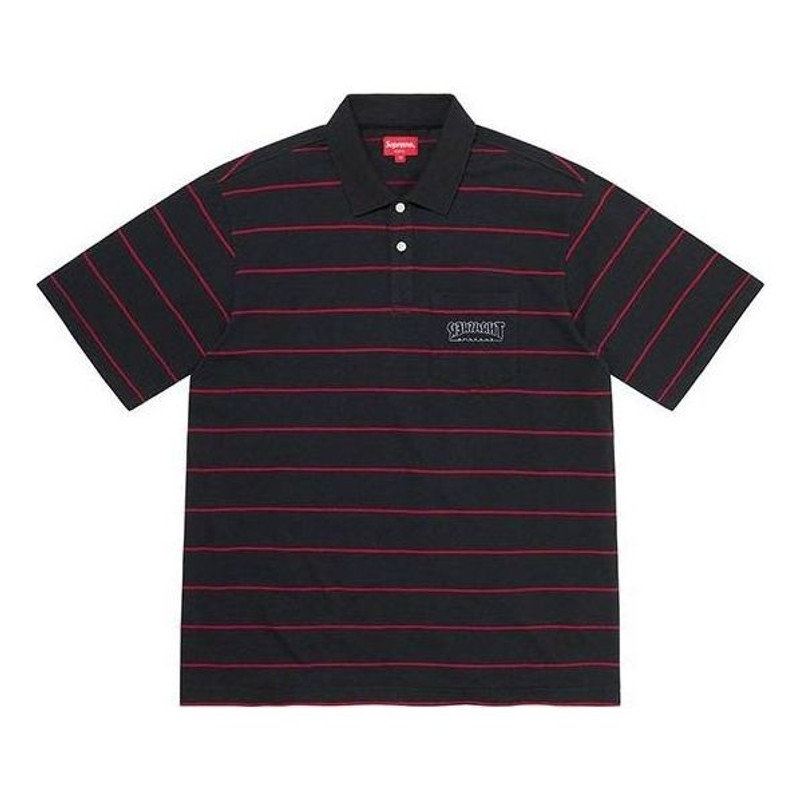 Supreme x Thrasher Stripe Polo 'Black Red' SUP-FW21-187 - 1