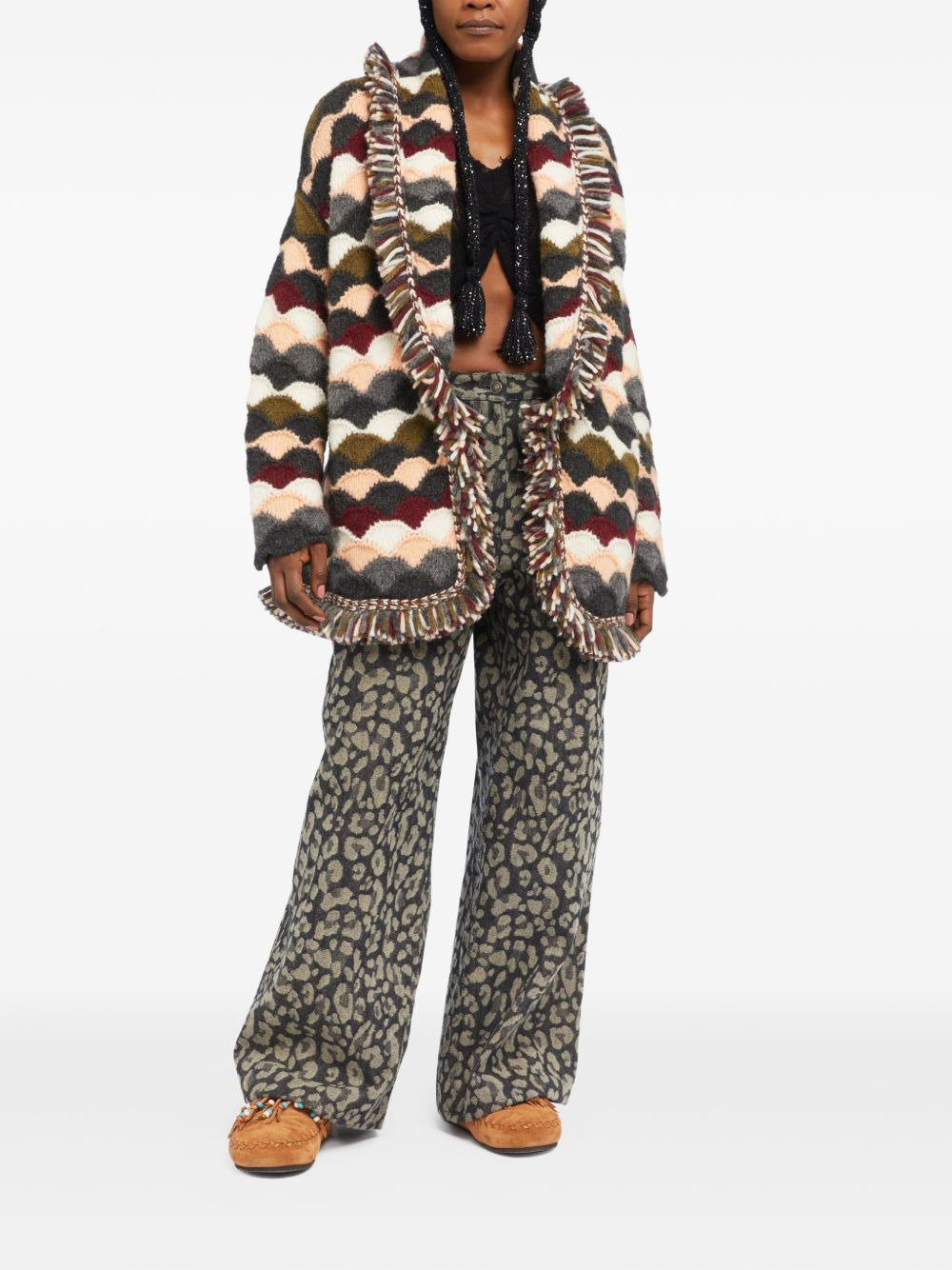 wave-pattern fringed cardigan - 2