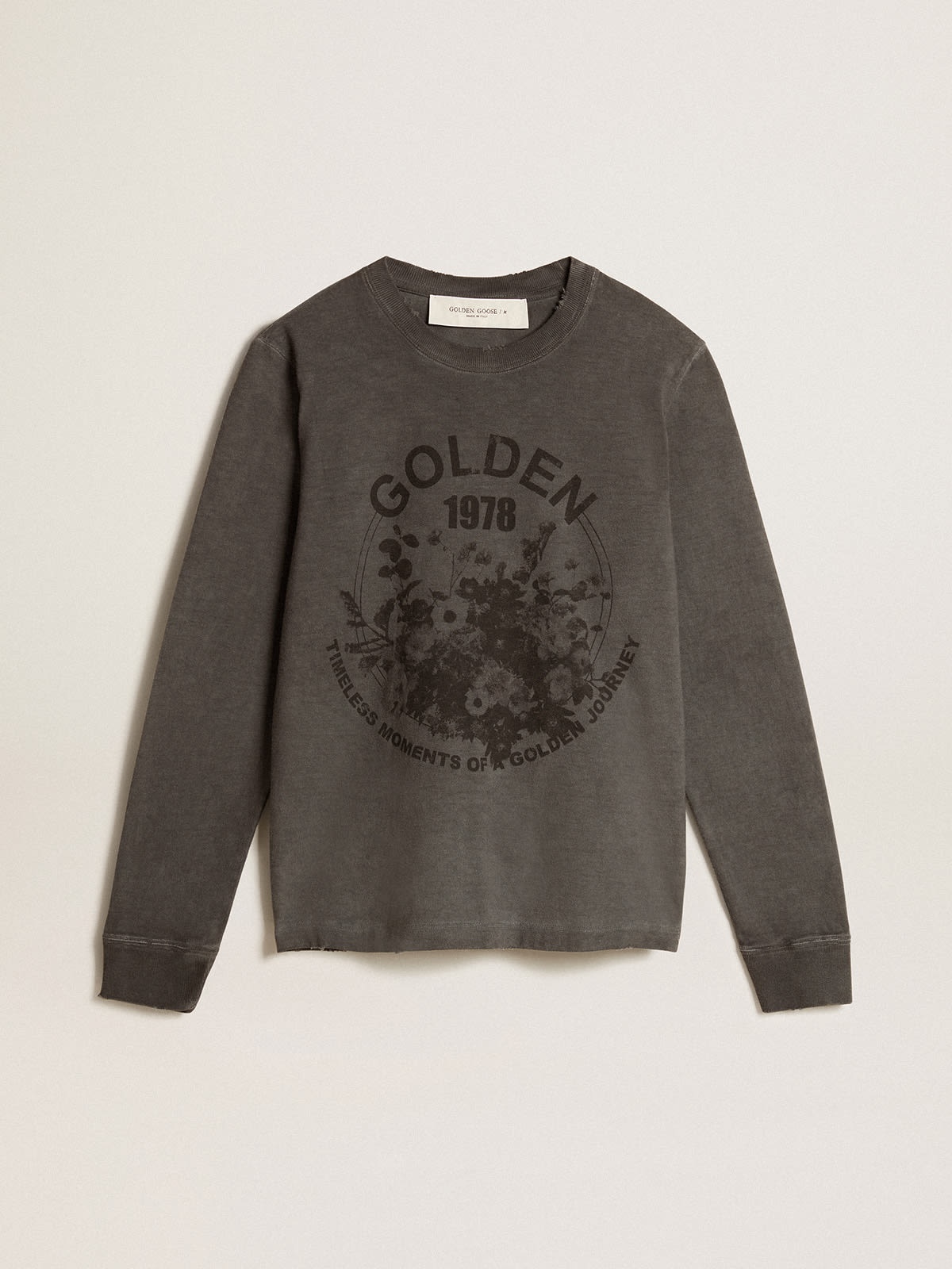 Anthracite cotton T-shirt with print on the front - 1