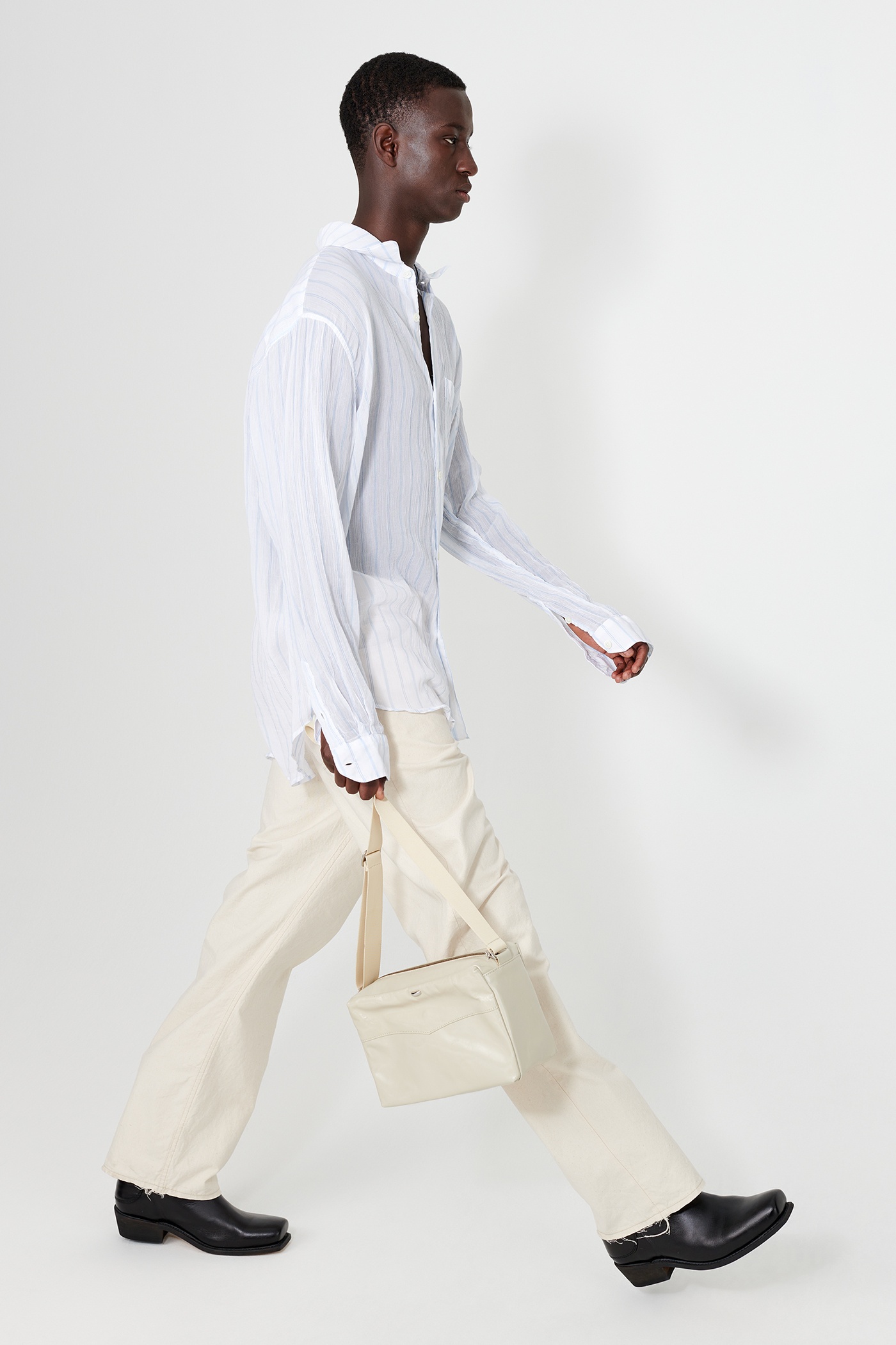 Initial Shirt White Rayon Plait Stripe - 7