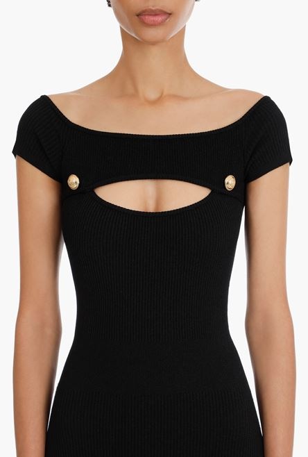 Mid-length black knit openwork dress - 10