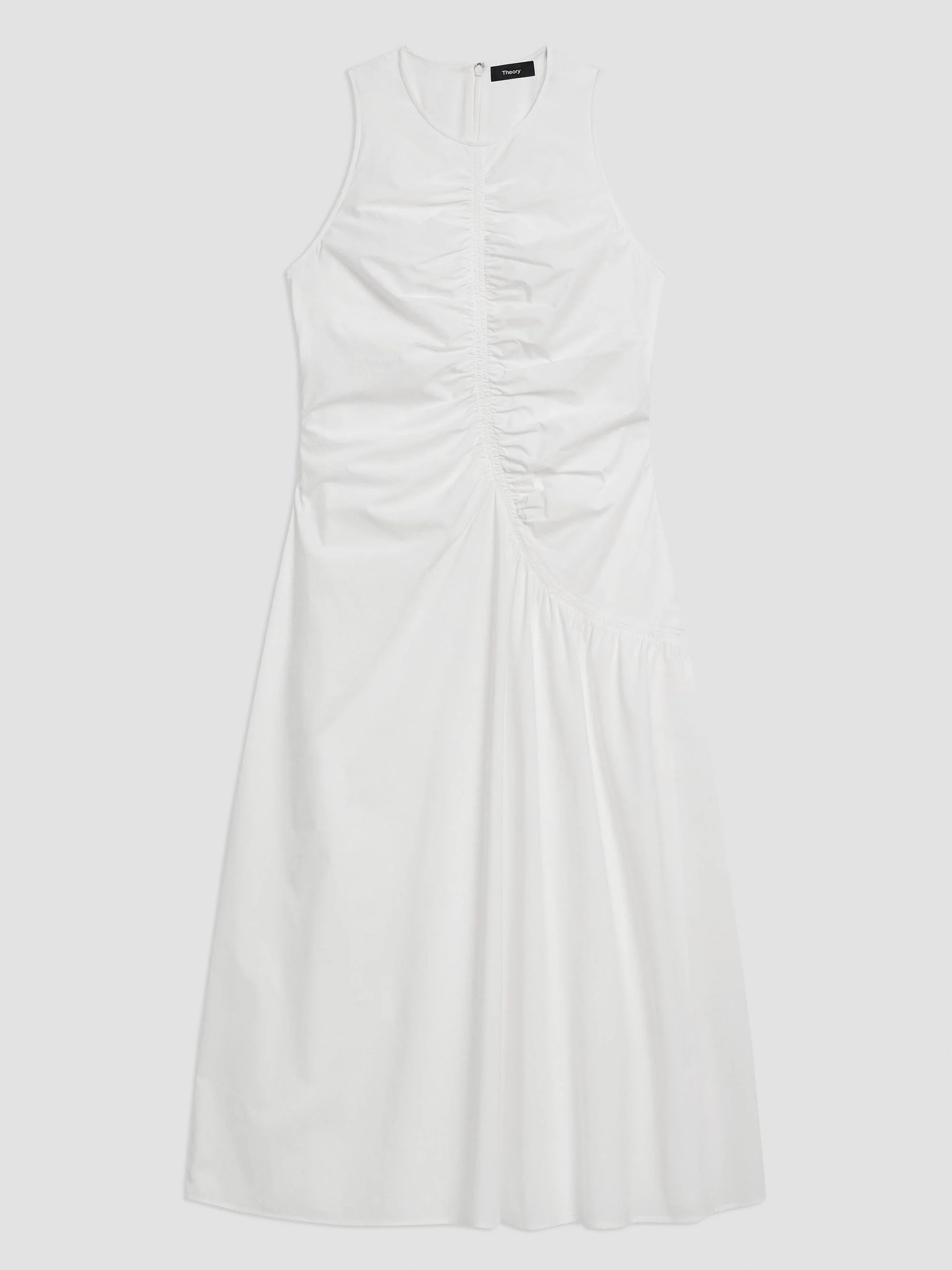 Women's Asymmetrical Ruched Soft Lawn Midi-Dress - White - 1