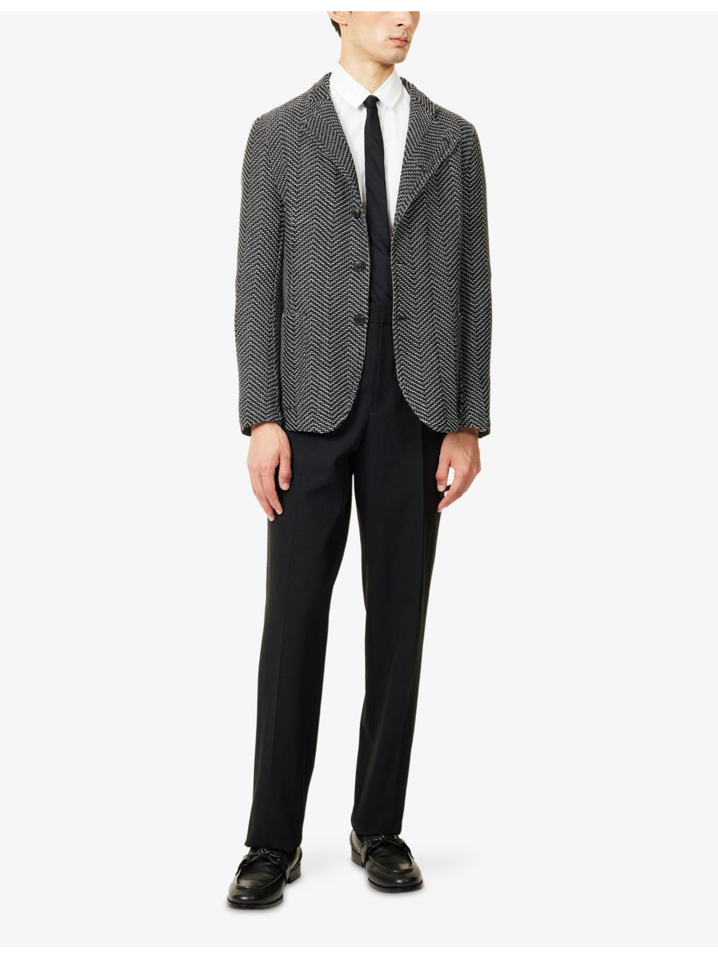 Diagonal-Button Patterned Wool Blazer - 2