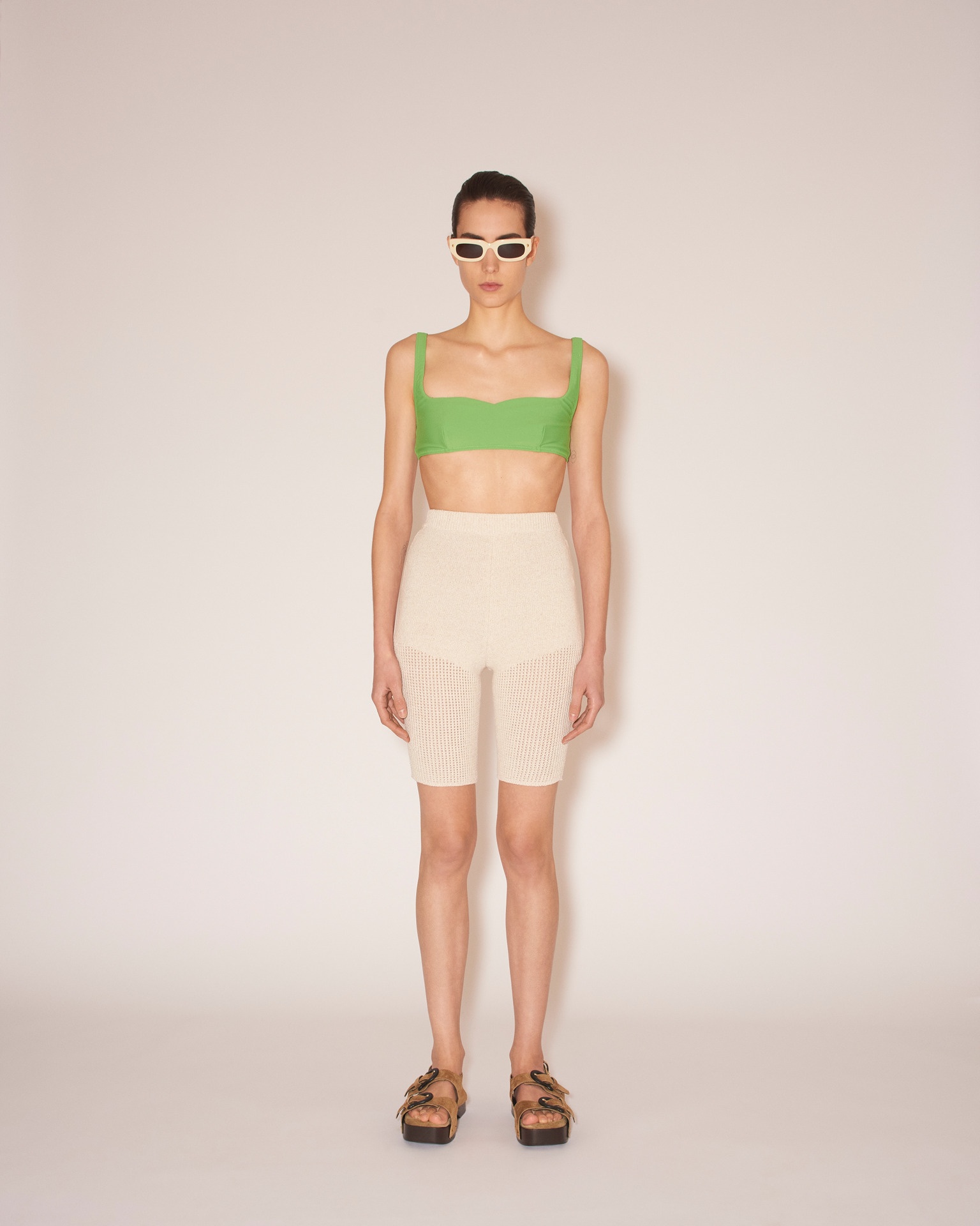 PAOLA - Textured cotton-crochet shorts - Creme - 3
