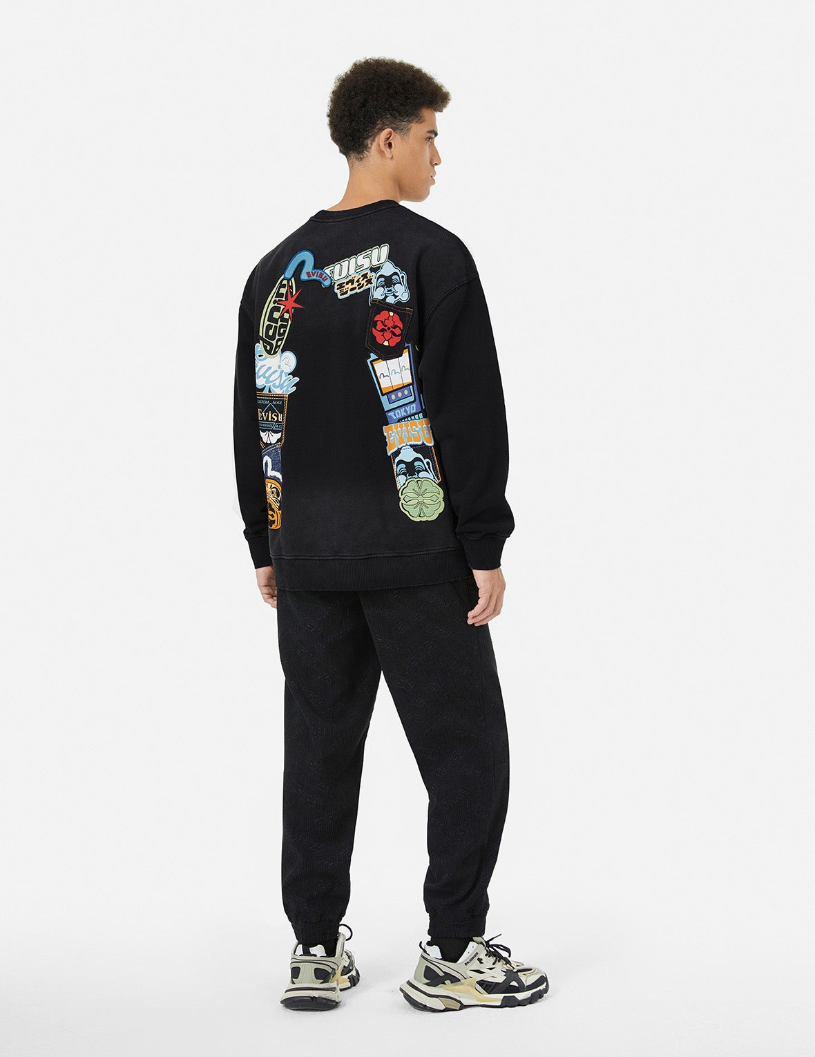 Washed Seagull and Logo Badge Daicock Print Loose Fit Sweatshirt - 3
