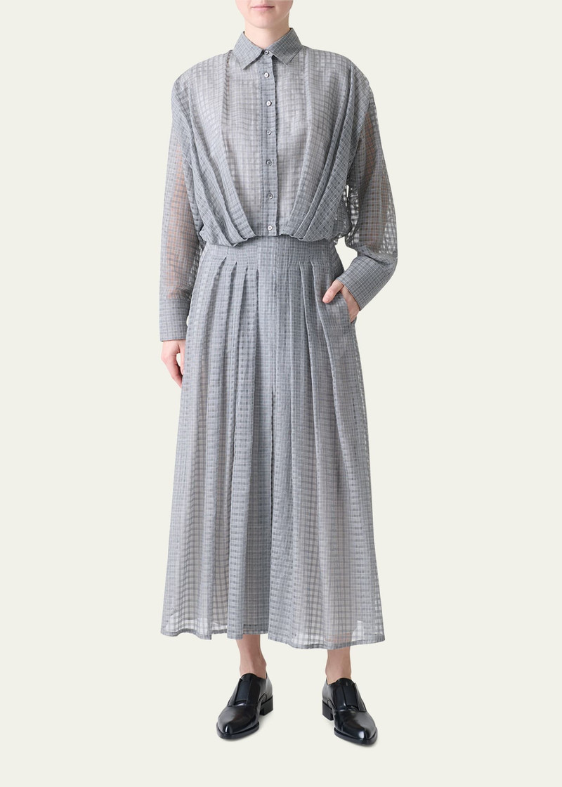 AKRIS Plaid Pleated Voile Skirt outlook