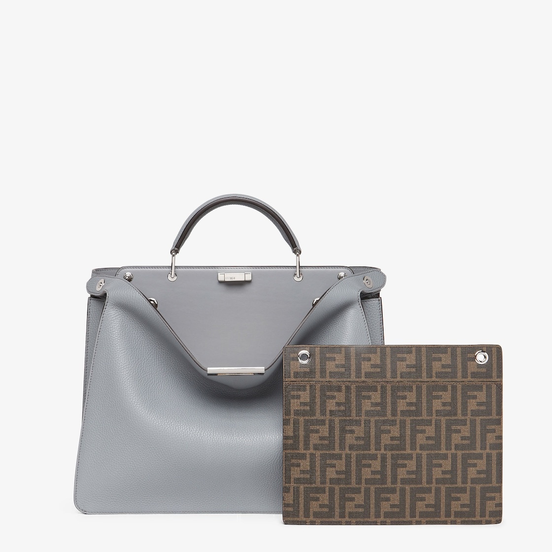Medium iconic Peekaboo ISeeU bag, made of gray Cuoio Romano leather. The interior is organized into  - 2