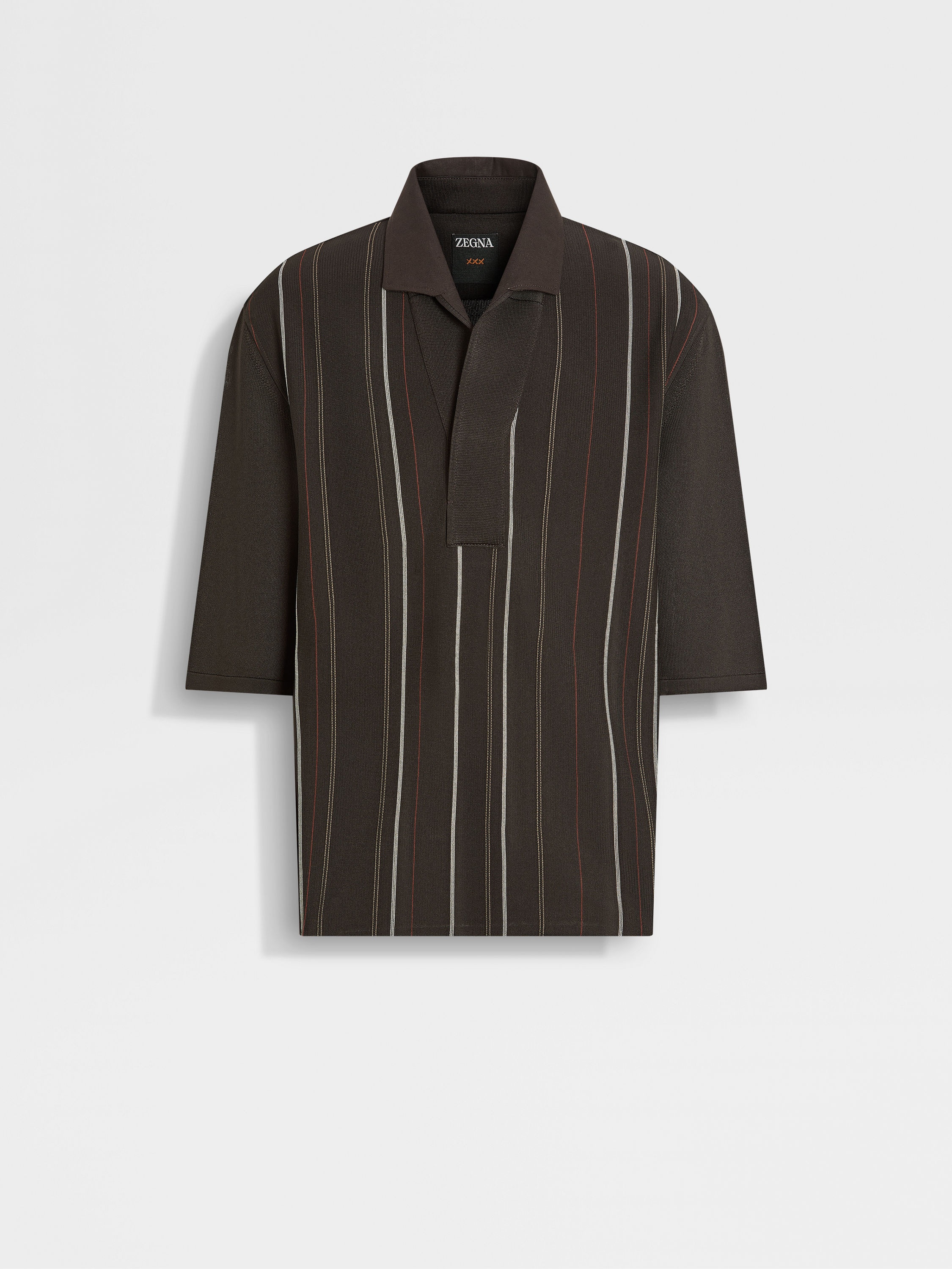 DARK BROWN LIGHT BEIGE AND GREEN SILK POLO SHIRT - 1
