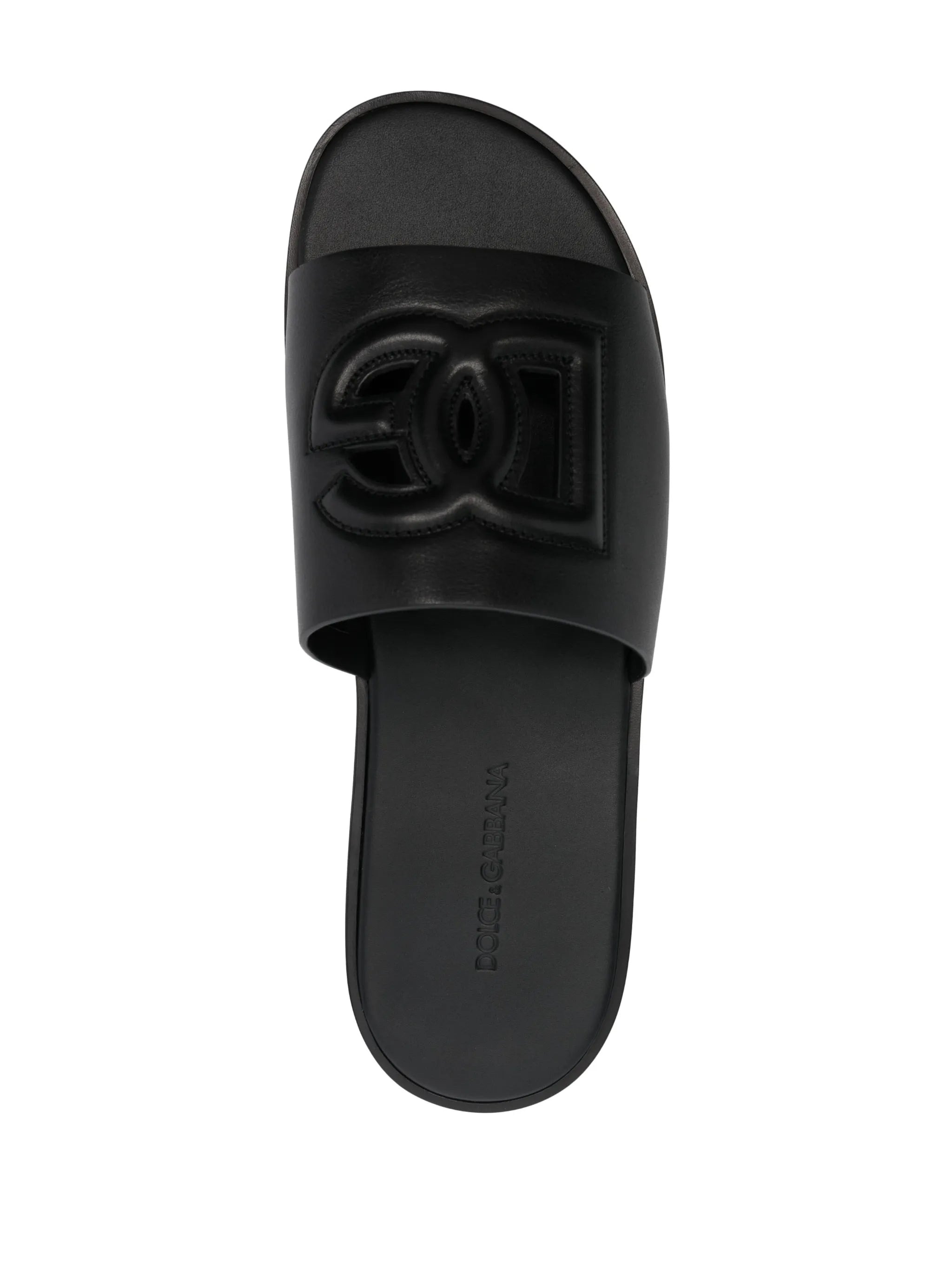 embossed-logo leather slides - 4