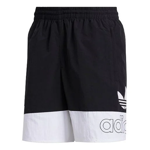 adidas originals Logo Alphabet Printing Splicing Loose Shorts Black White FM1547 - 1