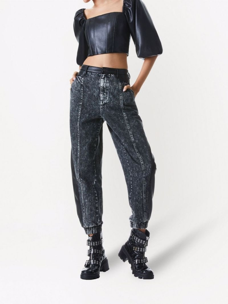 Alice + Olivia Jenny vegan leather panelled cropped jeans outlook