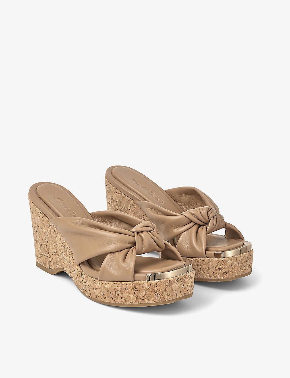 Avenue knot-embellished leather wedge sandals - 3