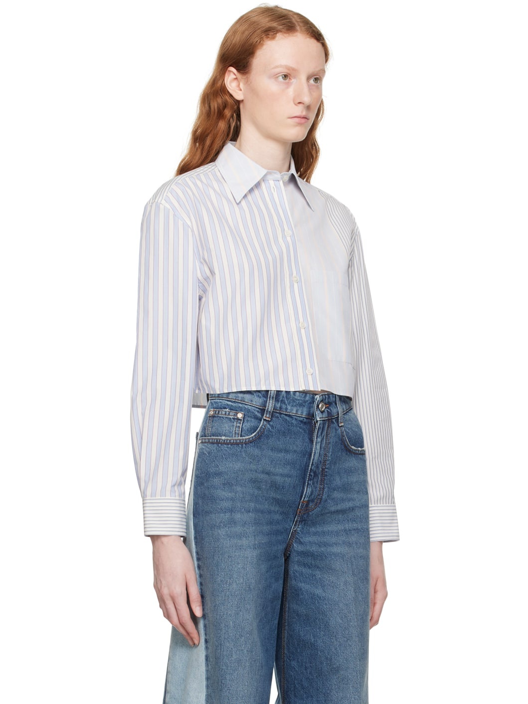 Blue Striped Cropped Shirt - 2