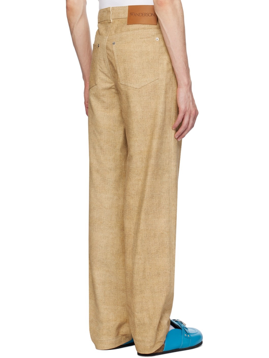 Beige Straight-Fit Leather Pants - 3
